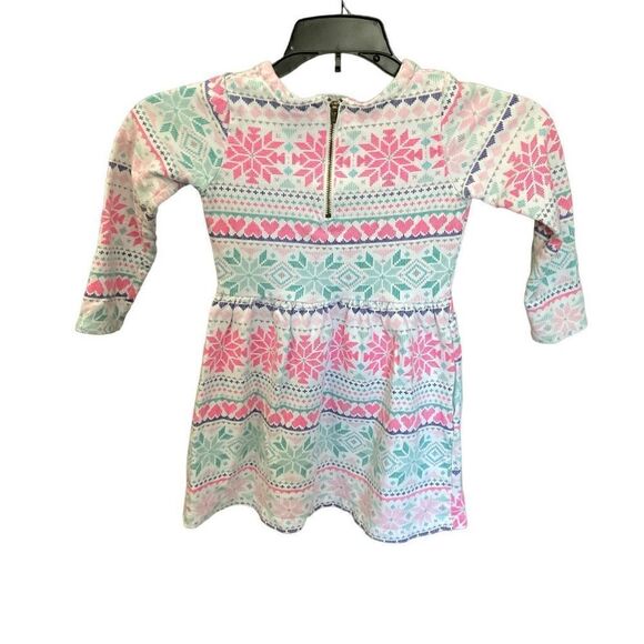 Carters Girls Dress Children’s Long Sleeve Zip Back White Aqua Pink Snowflake 3T - Picture 2 of 12